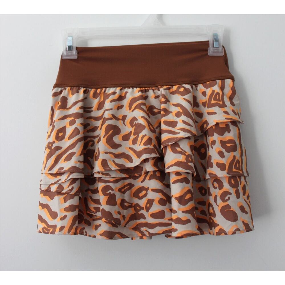OFFLINE By Aerie Maggie Skort Tiered Ruffle Skirt/Shorts Brown Orange XS NWOT